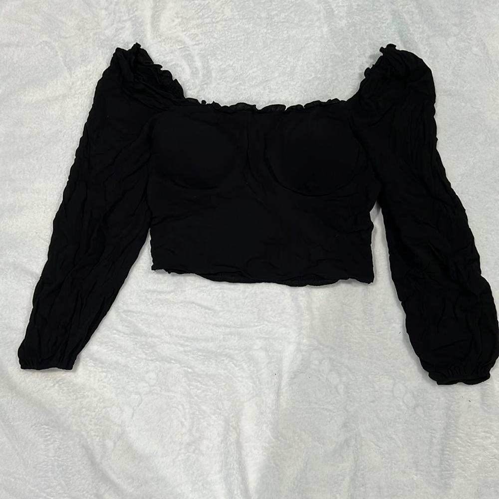 On and Off Shoudler Black Going Out Top, Size XXL, cropped, sleeves